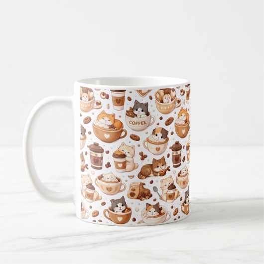 Adorable Kitten & Coffee Pattern Mug  (Gauche)