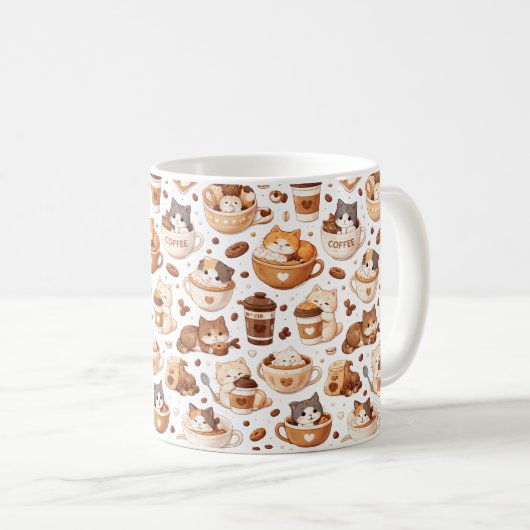 Adorable Kitten & Coffee Pattern Mug  Koffiemok (Voorkant rechts)