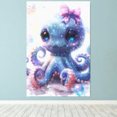 Adorable Kleurrijke Baby Meisjes Octopus Kunstprin Canvas Afdruk (Insitu (Houten vloer))