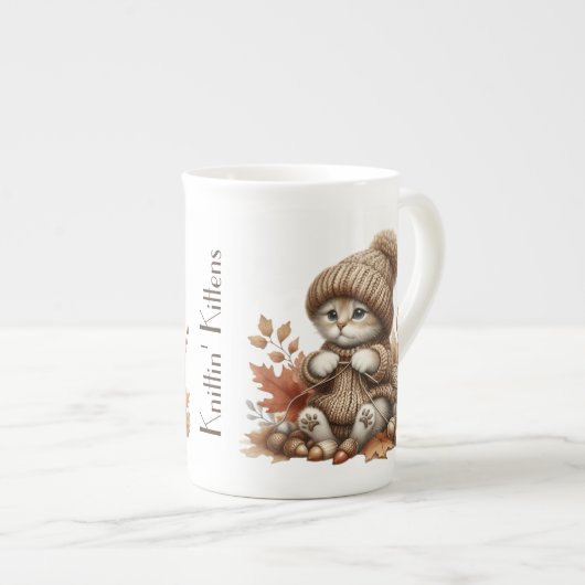 Adorable Knittin' Kittens Bone Chine Mug (Devant droit)