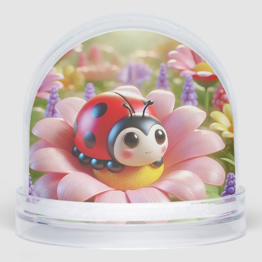 Adorable Ladybug assis sur une fleur rose (Avant)