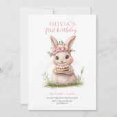 Adorable Lapin Premier Anniversaire Invitation 🎀  (Devant)
