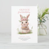 Adorable Lapin Premier Anniversaire Invitation 🎀  (Debout devant)