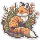 Adorable little fox and flowers sticker (Voorkant)