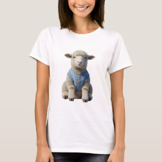 Adorable Little Sheep Wearing Blue Knit Vest T-shirt
