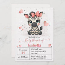 Adorable little zebra baby shower invitation