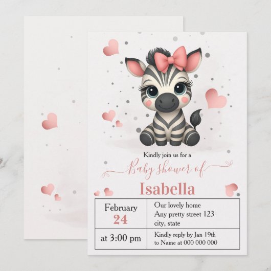 Adorable little zebra baby shower invitation (Devant / Derrière)