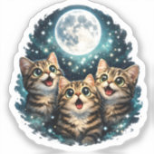 Adorable Meowing Kittens & Full Moon Sticker (Recto)