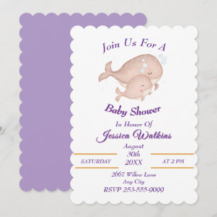 Adorable Mère Bébé Baleines Baby shower Invitation