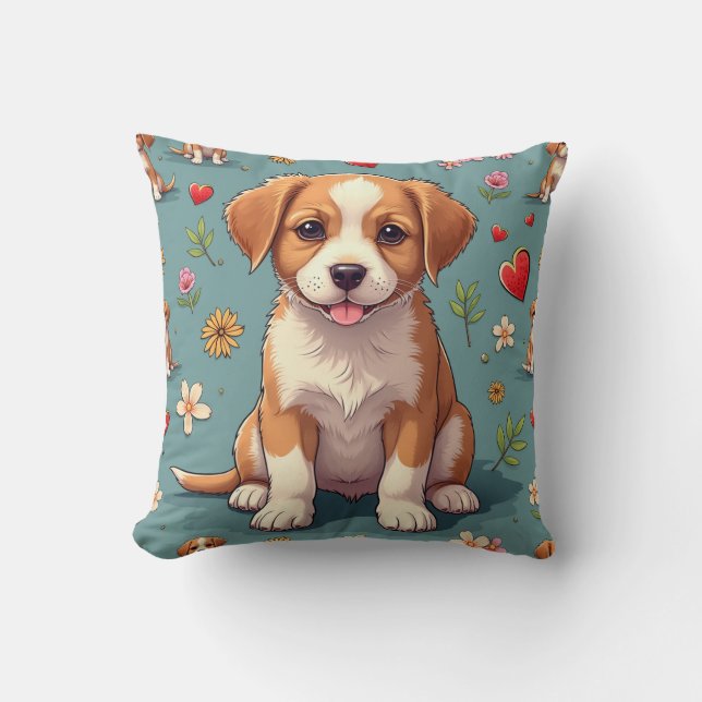 Adorable Motif de chiot Coussin décoratif (Recto)