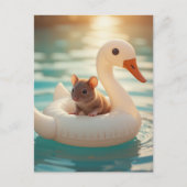 Adorable Mouse Floating on a Swan Float Briefkaart (Voorkant)