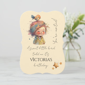 Adorable Neutral Pastel Gilrl Bird Stars Childhood Kaart