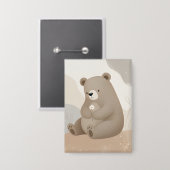 Adorable Ours Brun à la Marguerite - Aquarelle Button (Voorkant / Achterkant)