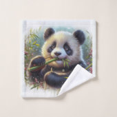 Adorable Ours De Panda Mangeant Bambou (Gant de toilette)