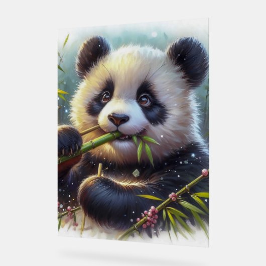 Adorable Ours De Panda Mangeant Bambou (Angle)