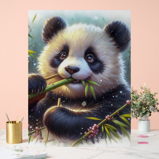 Adorable Ours De Panda Mangeant Bambou (Mariage)