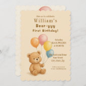 Adorable Ours En Congé Invitation Anniversaire (Devant / Derrière)