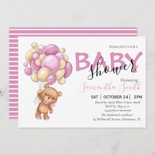 adorable ours en peluche Bébé Douche Invitations (Devant / Derrière)
