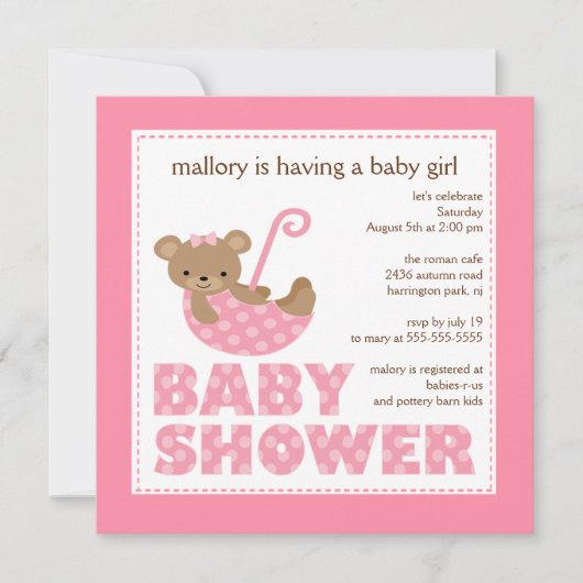 Adorable Ours Parapluie Baby shower Invitation (Devant)