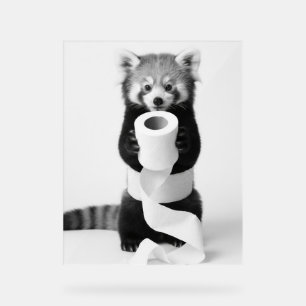 Adorable panda roux tenant du papier toilette mini