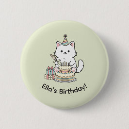 Adorable Party Cat Birthday Cake Light Yellow Art Ronde Button 5,7 Cm