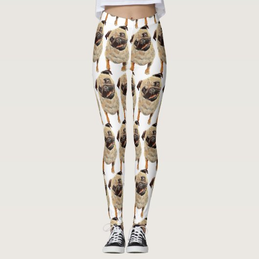 Adorable Pastel tiré Carlin chien Leggings (Devant)