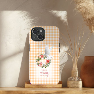 Adorable Peach Check Rose Wreath White Dove Bible 