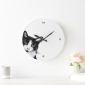 Adorable Peeking Cat noir et blanc Horloge (Maison)