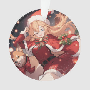 Adorable Père Noël Anime Girl and Christmas Shiba 