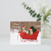 Adorable Père Noël Chipmunks bébé en Sleigh Carte  (Debout devant)