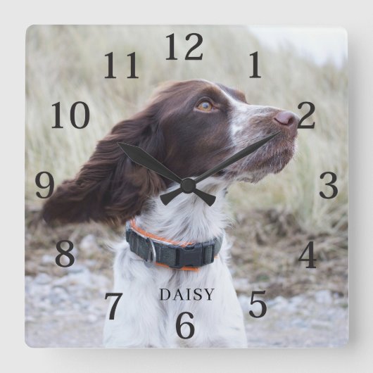 Adorable Personalized Dog Pet Photo Vierkante Klok (Voorkant)