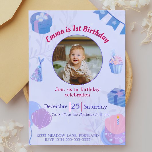 Adorable Personnalisé 1er anniversaire Invitations