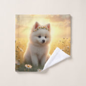 Adorable petit chiot Spitz blanc (Gant de toilette)