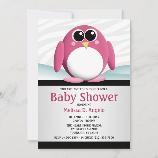 Adorable Pingouin Pingouin Invitations De Douche B (Devant)