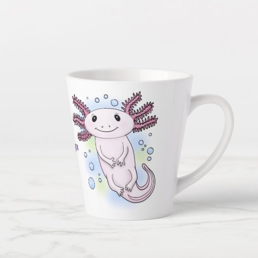 Adorable pink axolotl cartoon latte mok (Rechts)