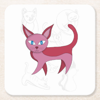 Adorable Pink Cat and Kitten Doodles Duvet Cover Vierkante Kartonnen Onderzetter