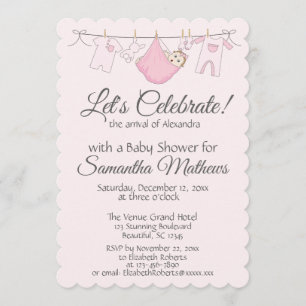 Adorable Pink & Grey Baby Girl Shower Invitation