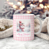 Adorable Pink Snowman Mug Cozy Christmas Scene
