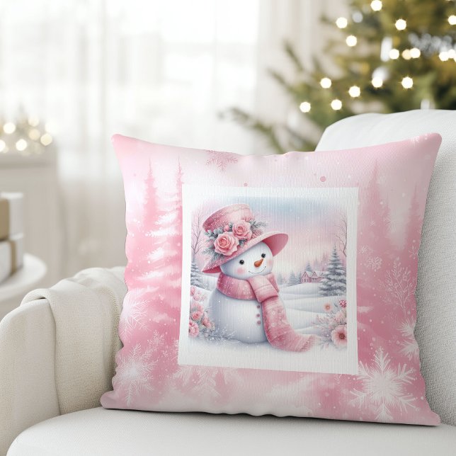 Adorable Pink Snowman Pillow Forest Pinkmas Kussen (Adorable Pink Snowman Pillow Forest Pinkmas)