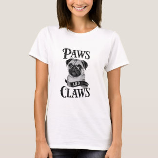 Adorable Pug "Paws and Claws" Design T-shirt