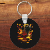 Adorable Pug With Forest Leaves Cozy Autumn Dog Fa Sleutelhanger (Voorkant)