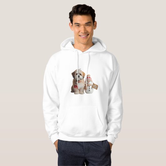 "Adorable Puppy and Snowman Winter Hoodie (Voorkant volledig)