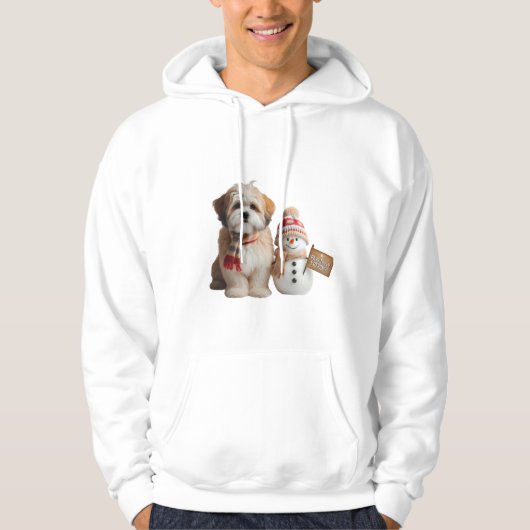 "Adorable Puppy and Snowman Winter Hoodie (Voorkant)
