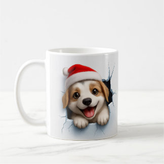Adorable Puppy in Santa Hat Cute Christmas Dog Koffiemok