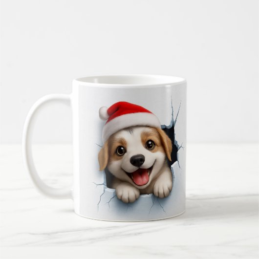 Adorable Puppy in Santa Hat Cute Christmas Dog Koffiemok (Links)