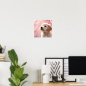 Adorable Puppy Sitting Under Blooming Cherry Trees Poster (Thuiskantoor)