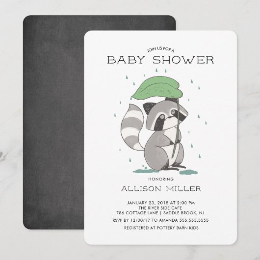 Adorable Raccoon Baby shower Invitation (Devant / Derrière)