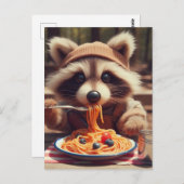 Adorable Raccoon Eats Spaghetti Briefkaart (Voorkant / Achterkant)