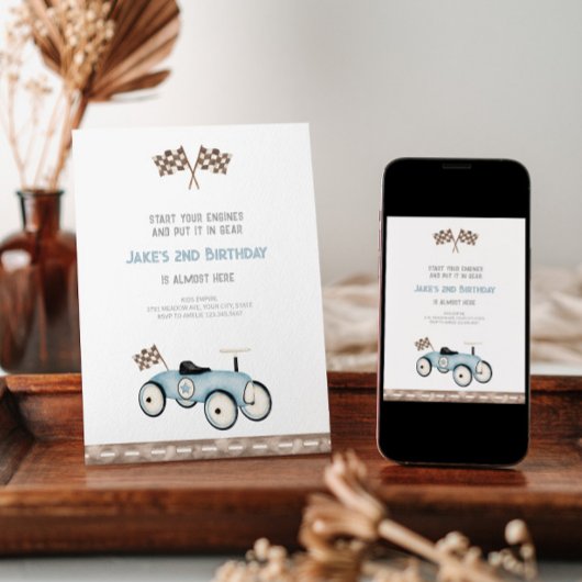 Adorable Race Voiture Anniversaire Invitation