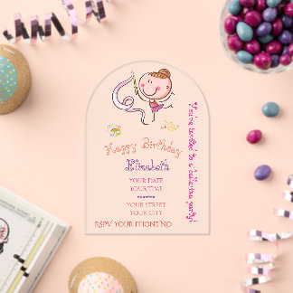 Adorable Rainbow Pink Stick Figure Ballerina Girl Acryl Uitnodigingen